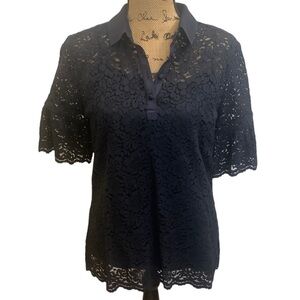 Banana Republic Navy Lace Bell Sleeve Top with Matching Camisole Size M